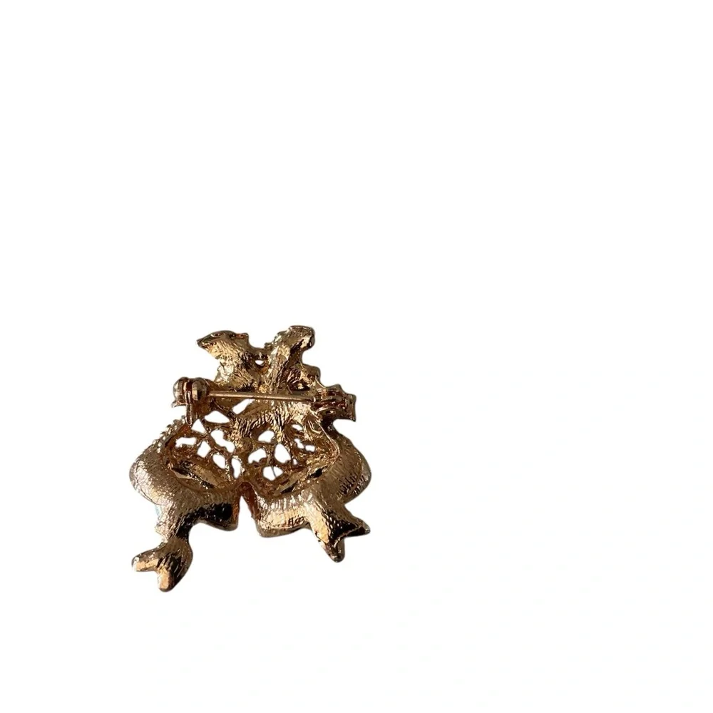 Christmas bell brooch rhinestone red,green,gold metal
